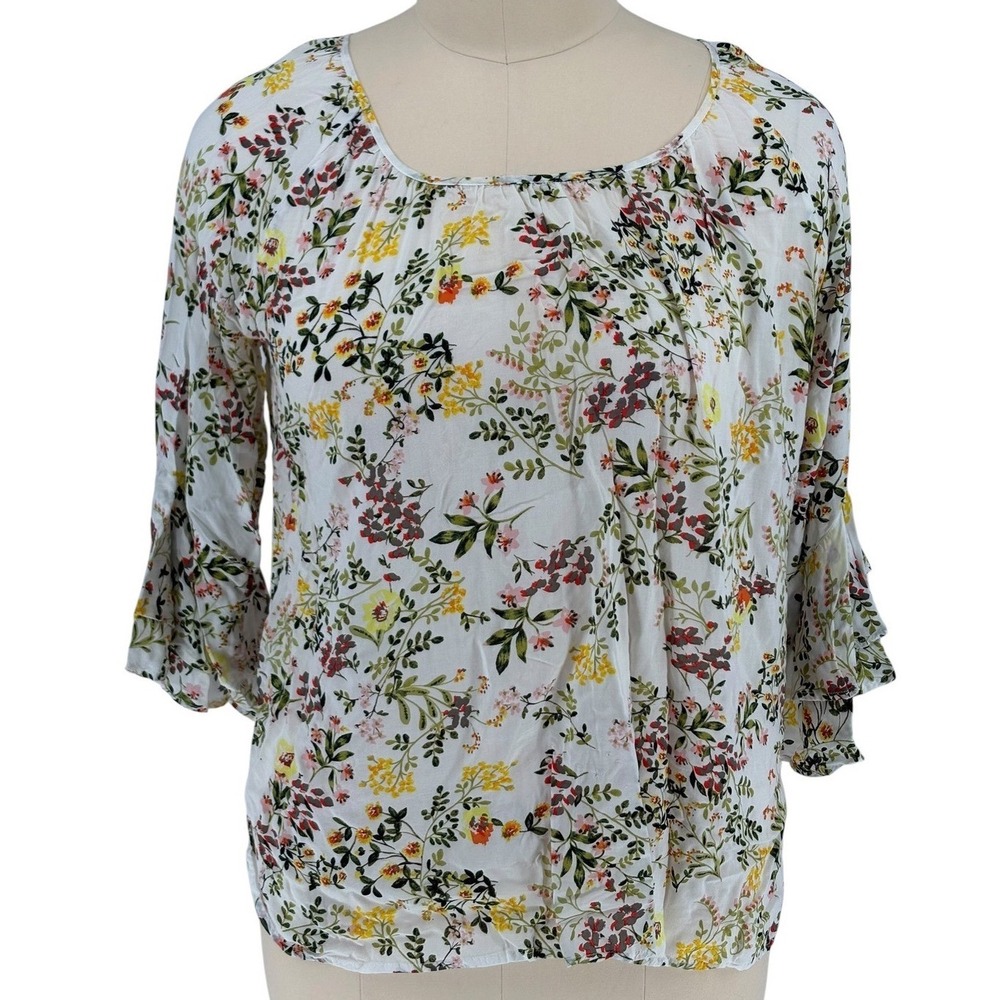 Cupio‎ Woman Blouse White Floral Ruffle Tiered Sleeve 100% Rayon 2X